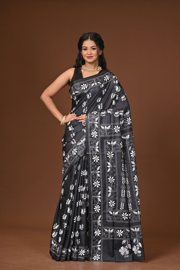 Blended Silk Kantha Stitch Saree