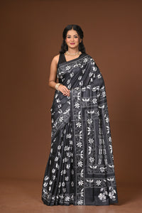 Blended Silk Kantha Stitch Saree Black