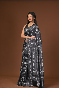 Blended Silk Kantha Stitch Saree Black