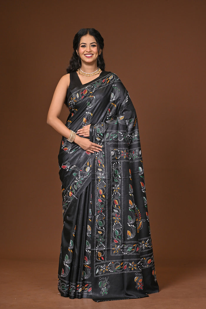 Blended Silk Kantha Stitch Saree