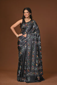 Blended Silk Kantha Stitch Saree Black