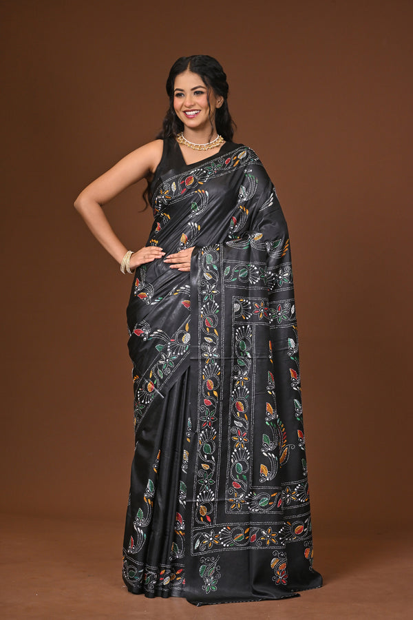 Blended Silk Kantha Stitch Saree