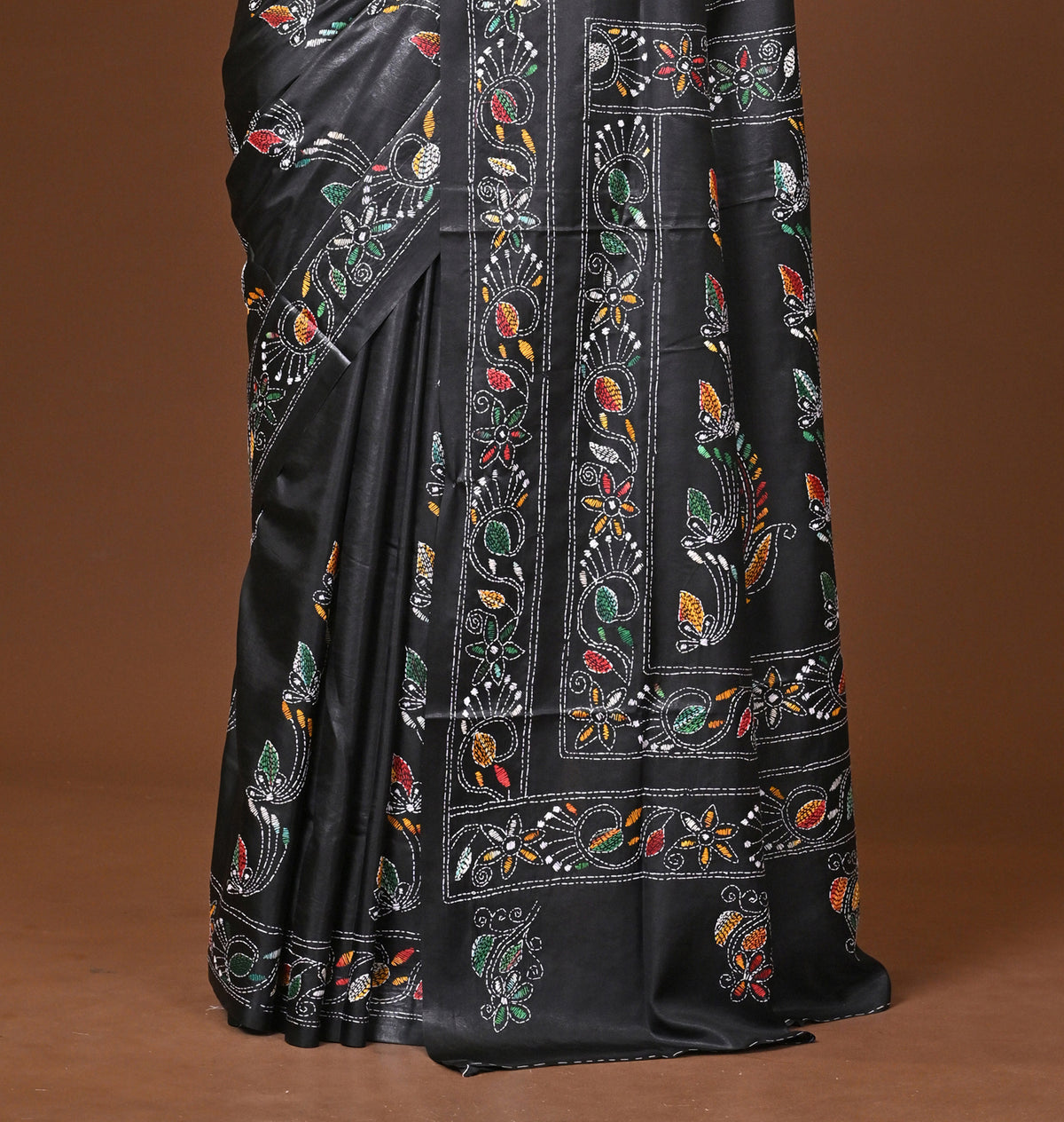 Blended Silk Kantha Stitch Saree Black