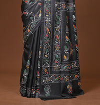 Blended Silk Kantha Stitch Saree Black