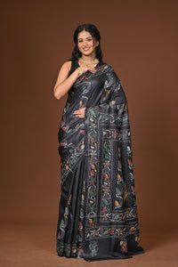 Blended Silk Kantha Stitch Saree Black