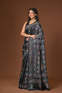 Blended Silk Kantha Stitch Saree Black