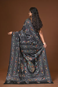 Blended Silk Kantha Stitch Saree Black