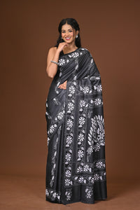 Blended Silk Kantha Stitch Saree Black