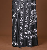 Blended Silk Kantha Stitch Saree Black
