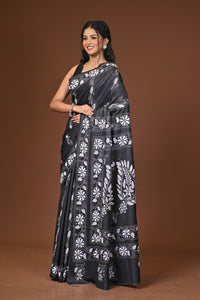 Blended Silk Kantha Stitch Saree Black