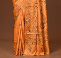 Blended Silk Kantha Stitch Saree Yellow