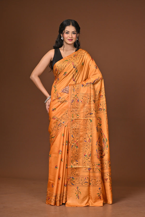 Blended Silk Kantha Stitch Saree