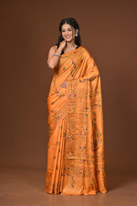 Blended Silk Kantha Stitch Saree Yellow
