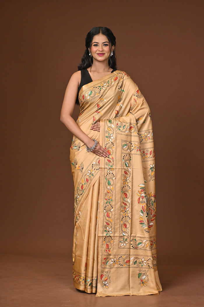 Blended Silk Kantha Stitch Saree