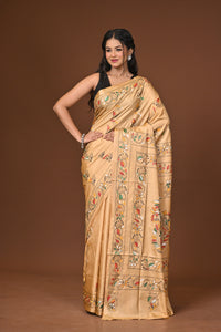 Blended Silk Kantha Stitch Saree Beige