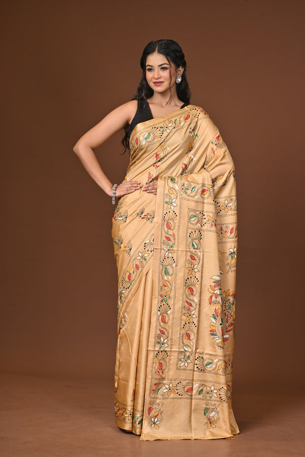 Blended Silk Kantha Stitch Saree