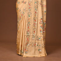 Blended Silk Kantha Stitch Saree Beige