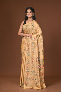 Blended Silk Kantha Stitch Saree Beige