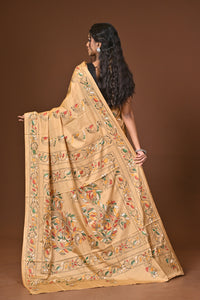Blended Silk Kantha Stitch Saree Beige