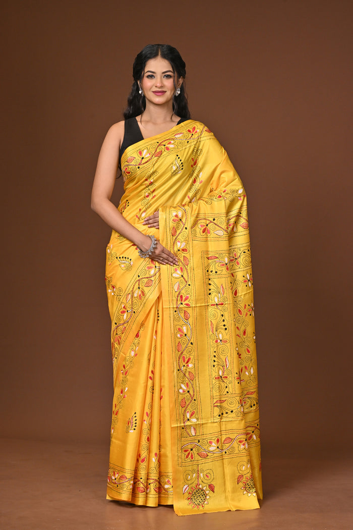 Blended Silk Kantha Stitch Saree