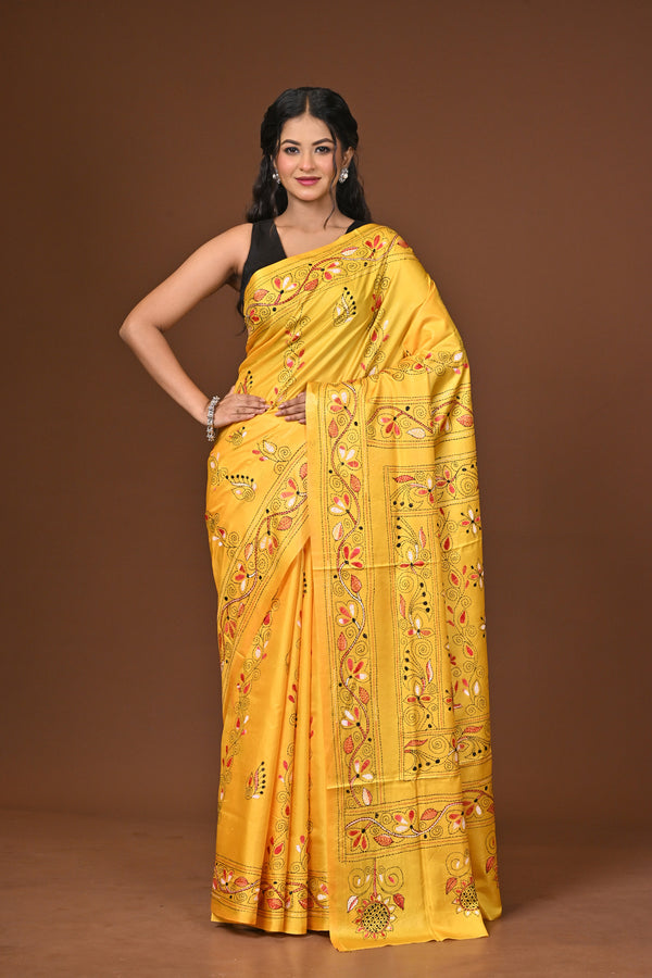 Blended Silk Kantha Stitch Saree