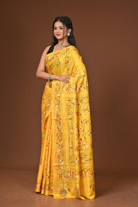 Blended Silk Kantha Stitch Saree Yellow
