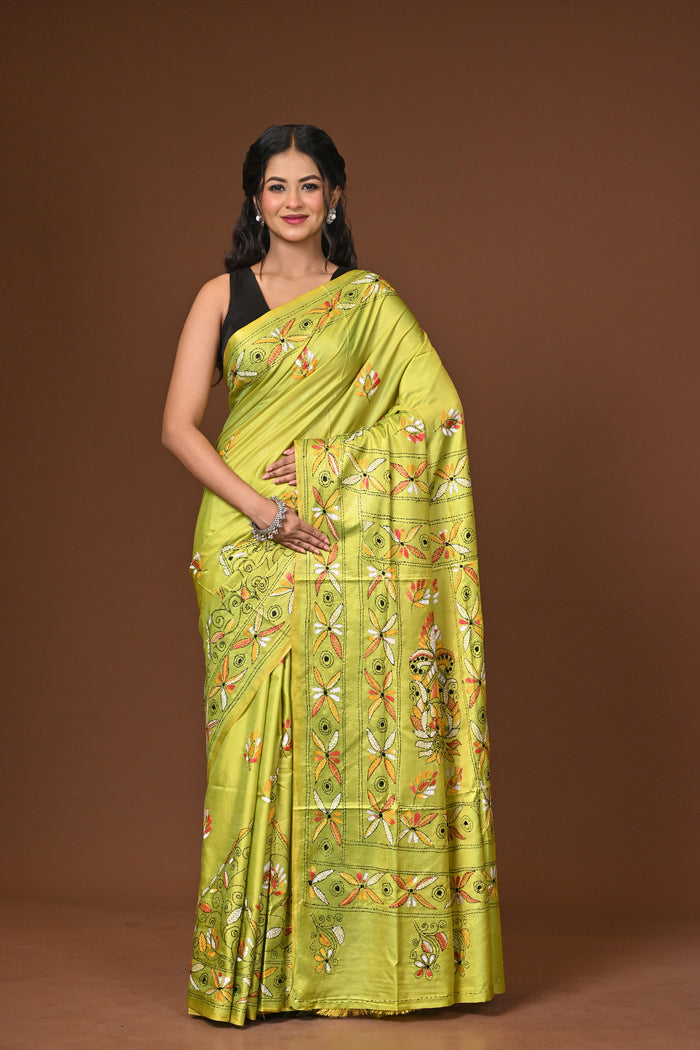 Blended Silk Kantha Stitch Saree