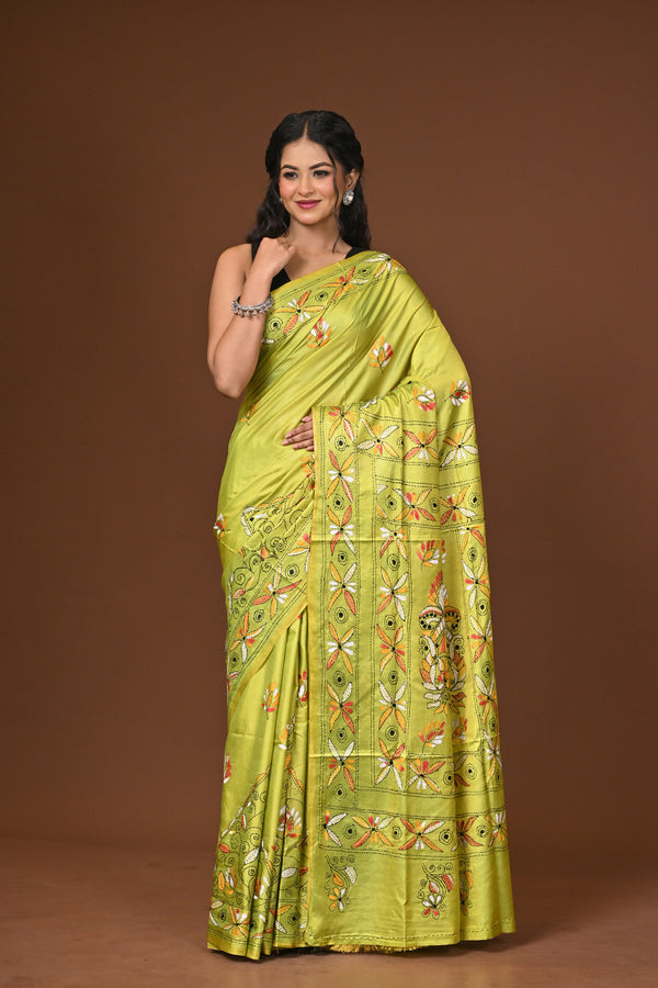 Blended Silk Kantha Stitch Saree