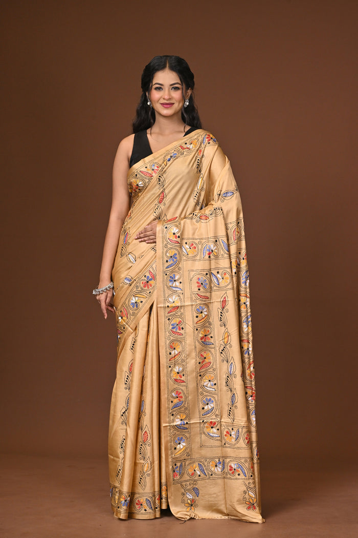 Blended Silk Kantha Stitch Saree
