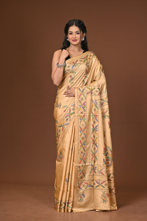 Blended Silk Kantha Stitch Saree