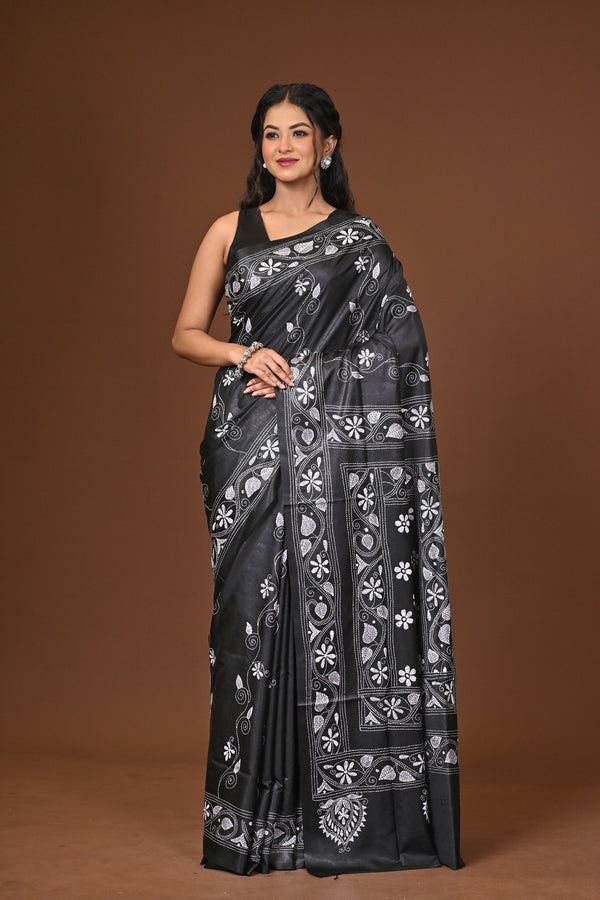 Blended Silk Kantha Stitch Saree