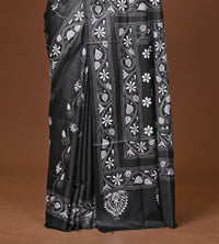 Blended Silk Kantha Stitch Saree Black