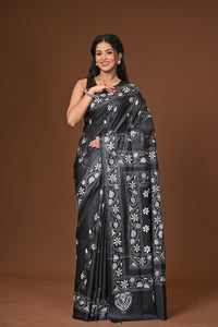 Blended Silk Kantha Stitch Saree Black