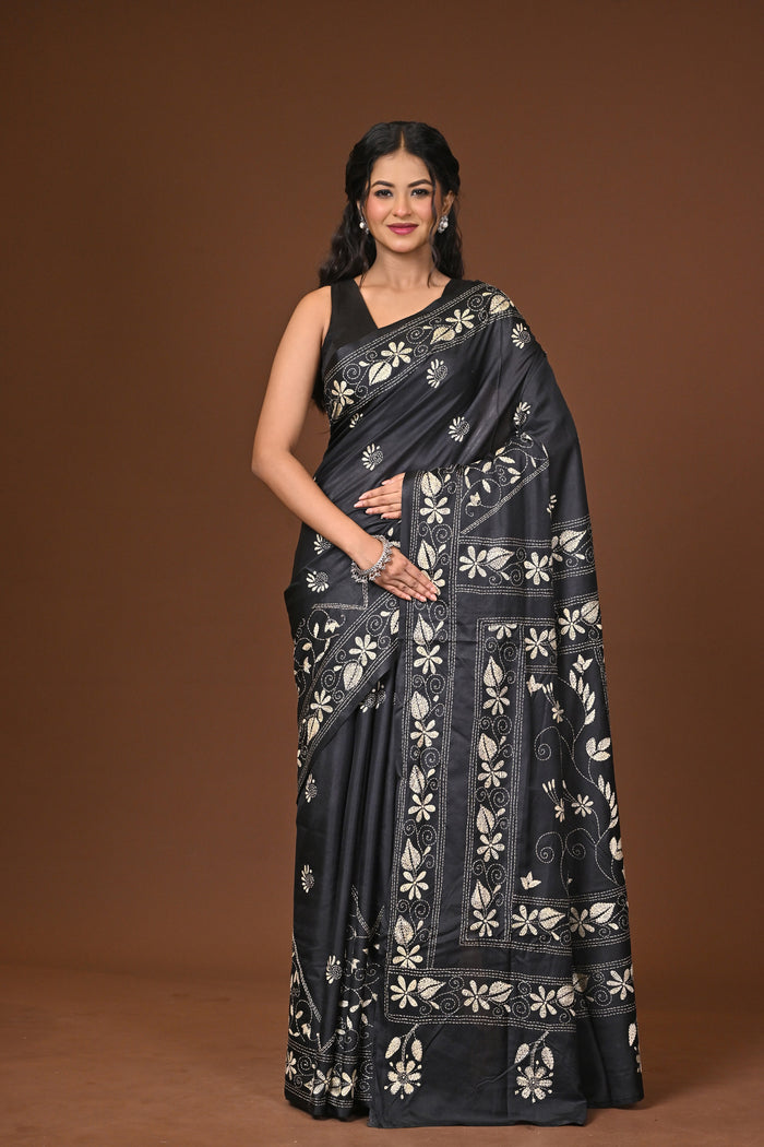 Blended Silk Kantha Stitch Saree
