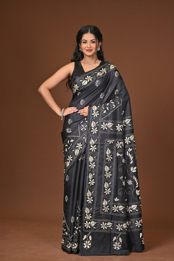 Blended Silk Kantha Stitch Saree