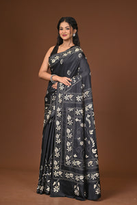 Blended Silk Kantha Stitch Saree Black