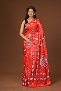 Blended Silk Kantha Stitch Saree Red