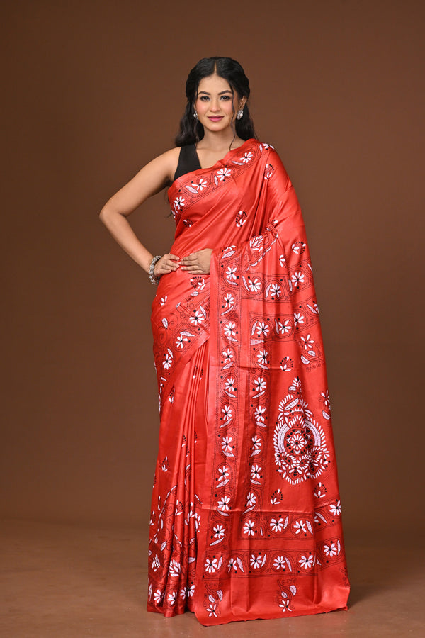 Blended Silk Kantha Stitch Saree