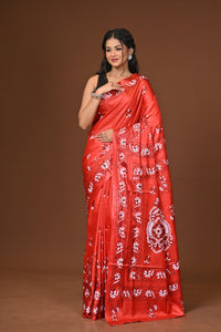Blended Silk Kantha Stitch Saree Red