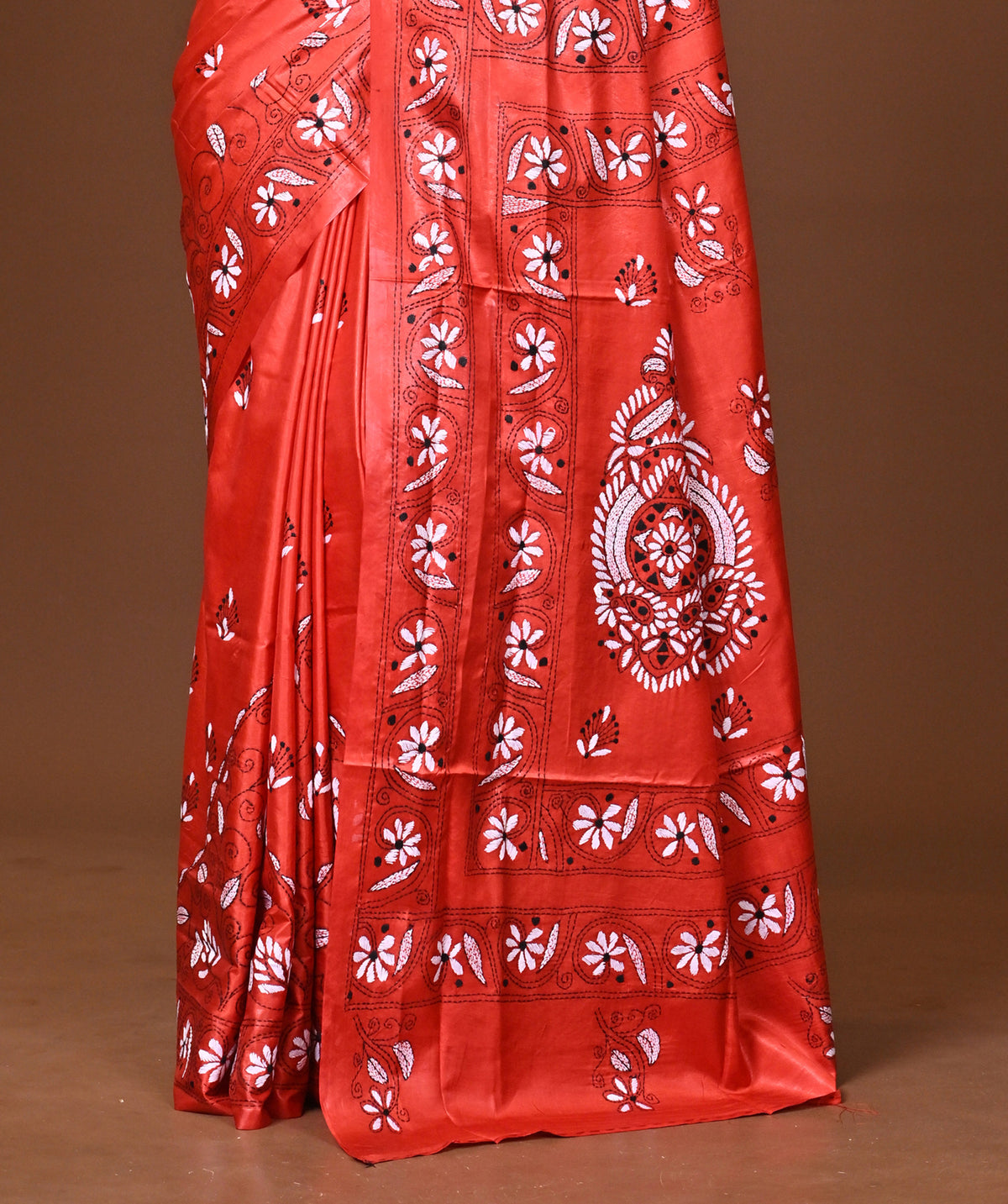 Blended Silk Kantha Stitch Saree Red