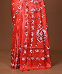 Blended Silk Kantha Stitch Saree Red