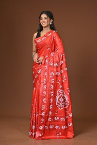 Blended Silk Kantha Stitch Saree Red