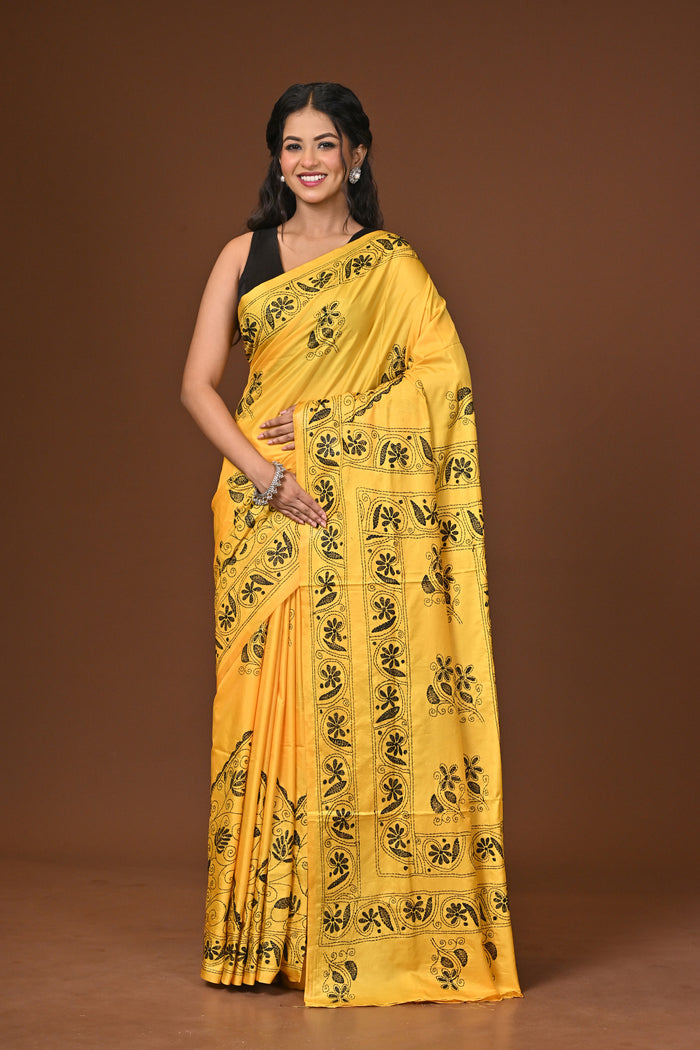 Blended Silk Kantha Stitch Saree