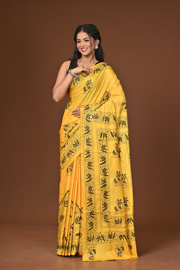 Blended Silk Kantha Stitch Saree