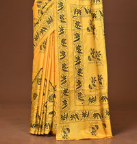 Blended Silk Kantha Stitch Saree Yellow