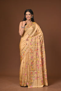 Blended Silk Kantha Stitch Saree Beige