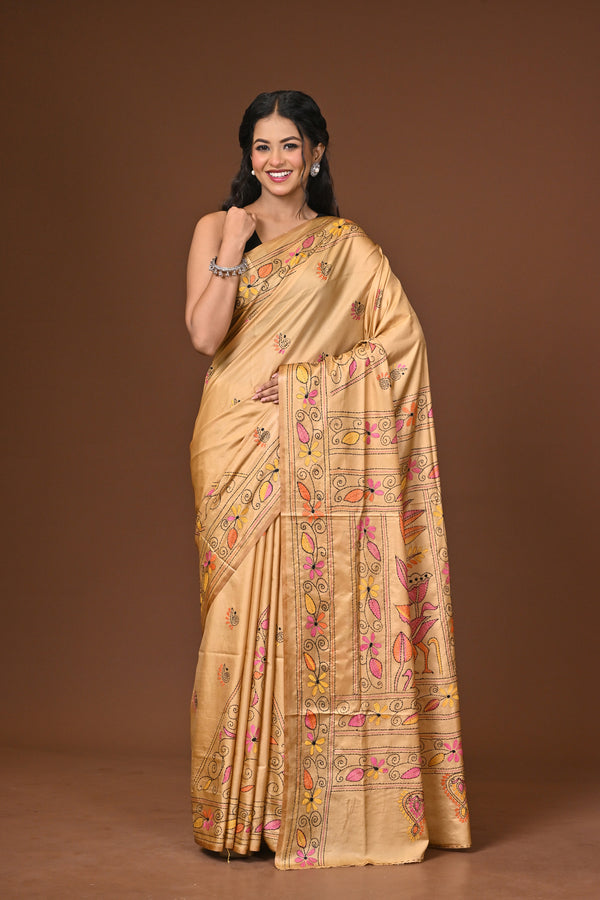 Blended Silk Kantha Stitch Saree
