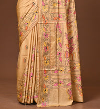 Blended Silk Kantha Stitch Saree Beige