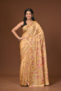 Blended Silk Kantha Stitch Saree Beige
