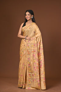 Blended Silk Kantha Stitch Saree Beige